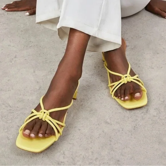 Yellow strappy heeled mule sandals - Picture 4 of 5